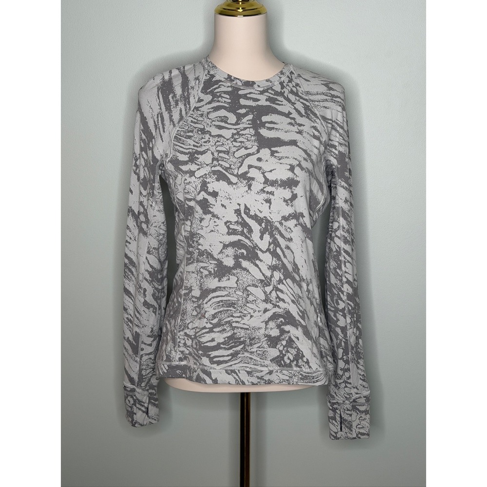 Lululemon Swiftly Tech LS 2.0 Grey White Marble Tiger Stripe Size 10